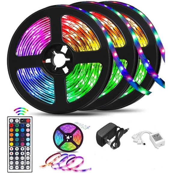 Led Strip Lights Kit 49.2ft Rgb Color Changing Flexible with 44 Keys Remote Controller and 12v Power Supply