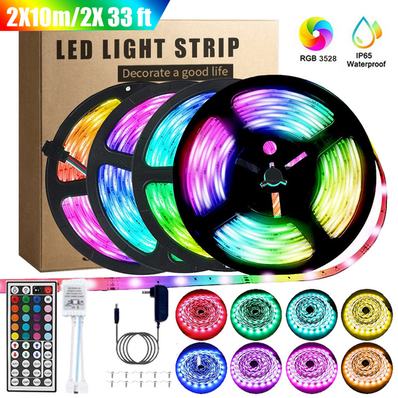 Led Strip Lights Kit 65.6ft 5050 SMD RGB Flexible LED Tape Lights Waterproof with DC12V Power Supply 44Key IR Remote Controller for Under Cabinet Lighting Bedroom, Living Room