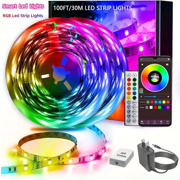 Led Strip Lights Rgb Music Sync App 100Ft Bluetooth For Rooms Tv Bar Remote Usa