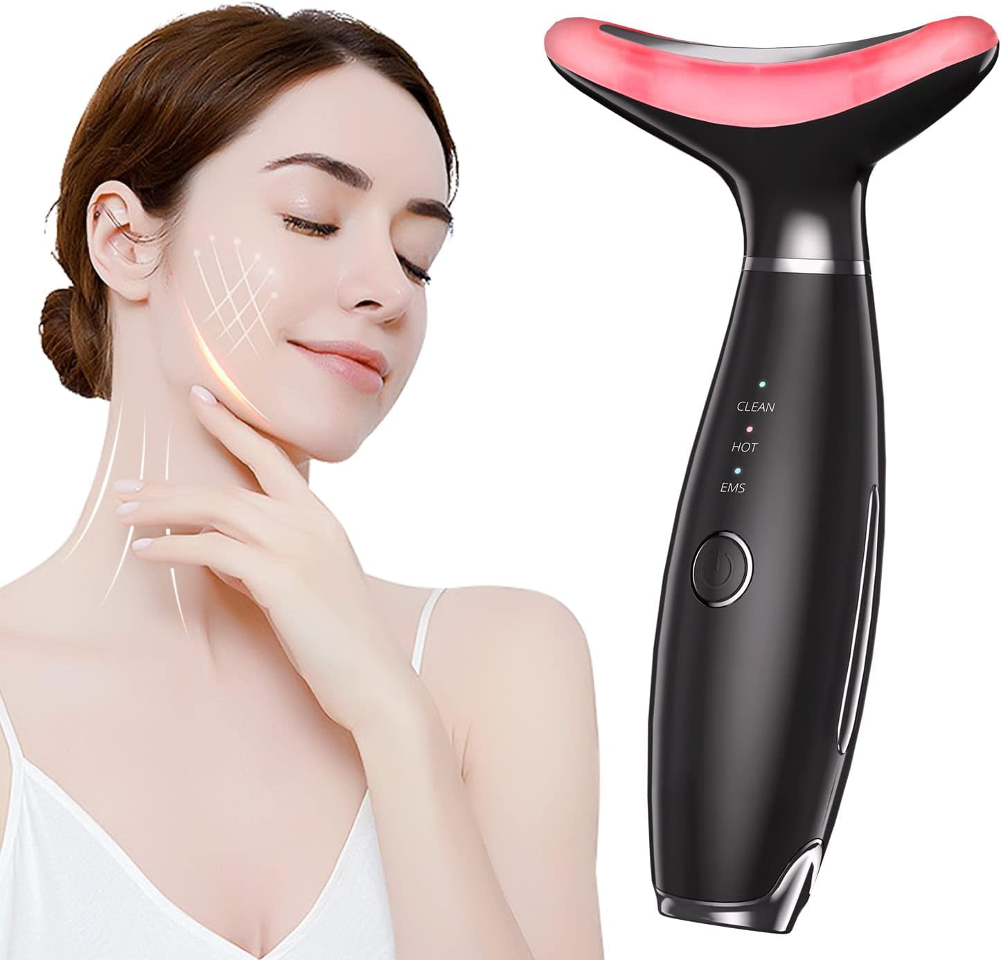 Led Therapy Facial Neck Lifting Messager, Face Lifting Device Red Light Therapy Face Massager Electric 3 Modes High Frequency Vibration EMS Heating Wrinkle Remove Anti-Aging