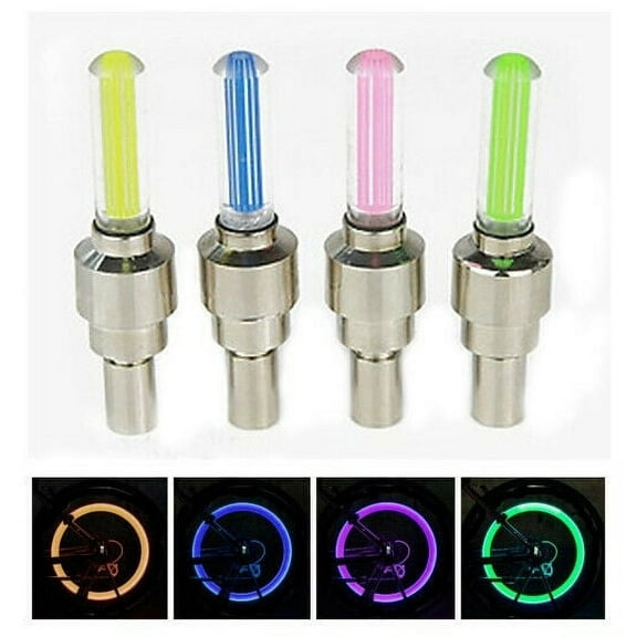 Led Tire Wheel Valve Cap Flash Light Waterproof 2 Set for Car, Bike, Bicycle, Motorcycle, Tricycle, Golf Cart. Universal LED Valve Cap Light for any Tire - Shock-yellow (4 Pack), New