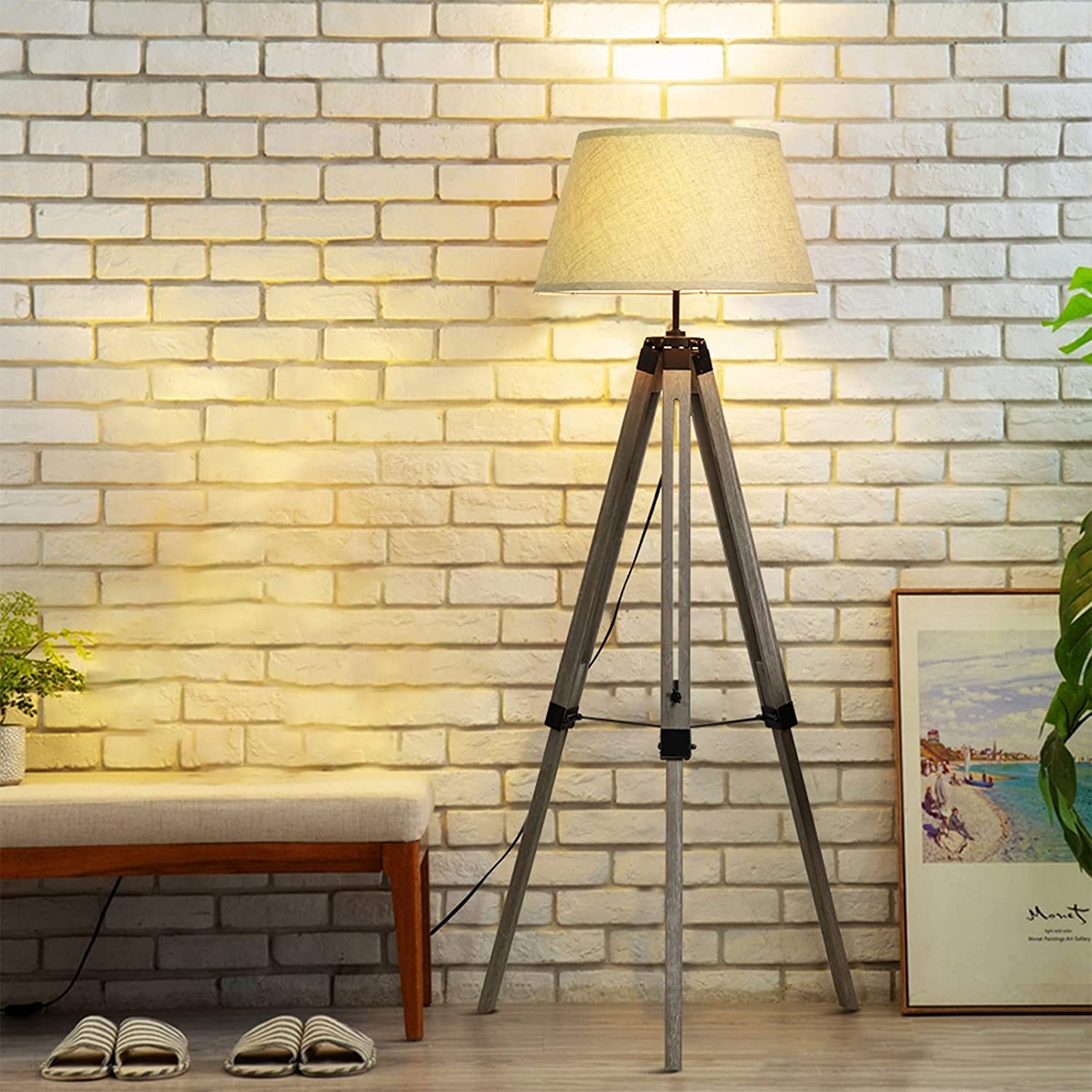 Led Tripod Floor Lamp Wood Mid Century Modern Reading Lamp,8W Rustic ...