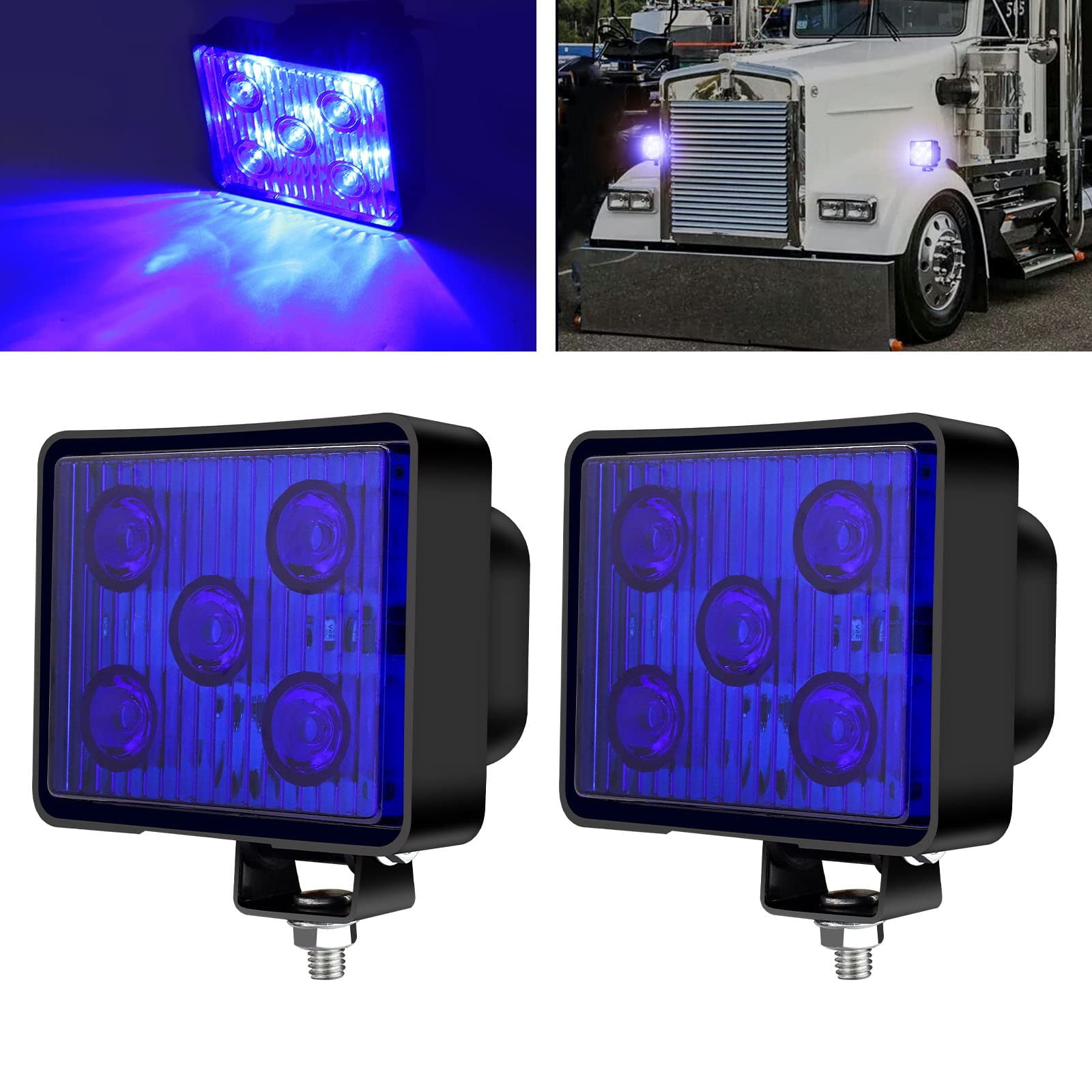 Led Truck Strobe Flashing AIF4 Side Light 2Pcs 24V Blue Emergency