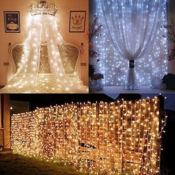 Led Two-Color Curtain Light, 2 In 1 Warm And Cold Colors, Timing/Remote Control/Dimmable/9 Modes, Indoor And Outdoor Wall Hanging Window String Lights