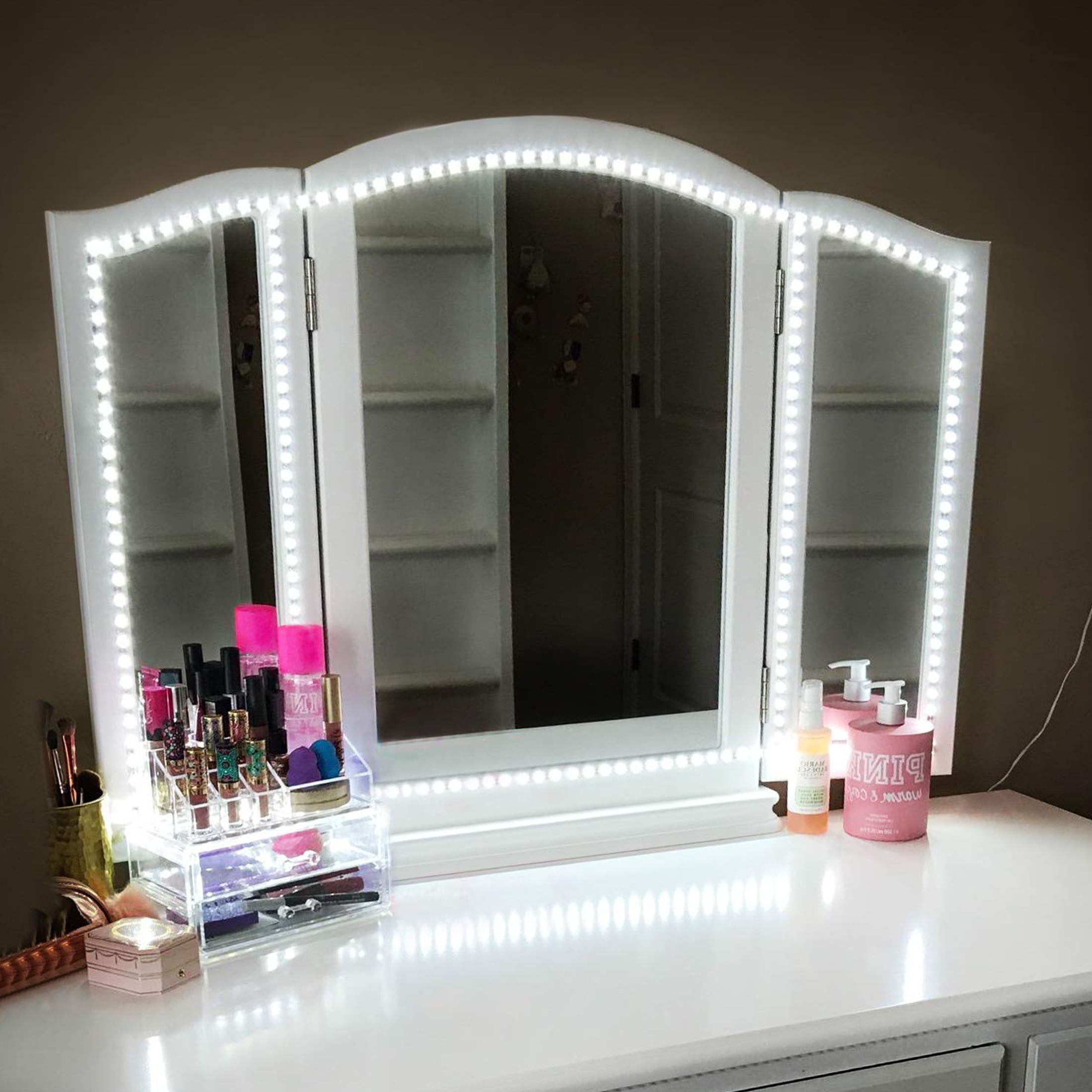 Led Vanity Mirror Lights Kit, 13ft/4M 240 LEDs Make-up Vanity Mirror Light for Vanity Makeup Table Set with Dimmer and Power Supply, Mirror not Included