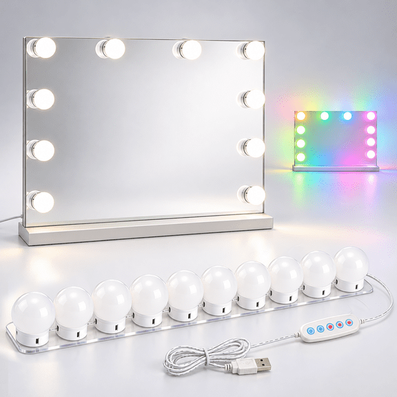Led Vanity Mirror Lights Kit, RGB Hollywood Style Make up Light, 11Ft, Dimmable Color & Brightness, Lighting Strip for Makeup Tables, Changing Rooms