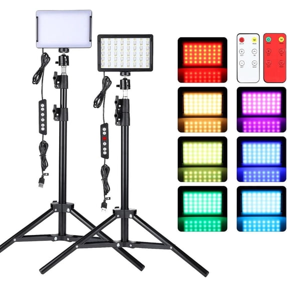 Led Video Light for Camera, RGB Photography Lighting Kit (2 Packs) with Tripod/Remote,Dimmable 6500K for Desktop Filming/Streaming/Video Conferencing/Studio Shooting