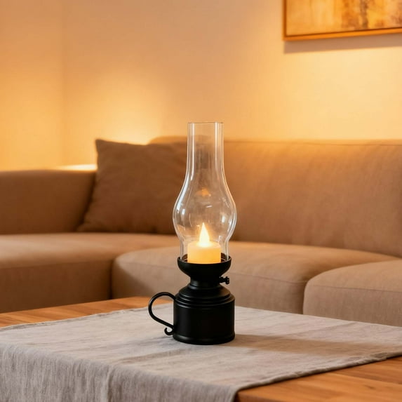 Led Vintage Kerosene Lamp Electronic Swing Candle, Vintage Flameless Kerosene Lamp, Battery Operated Desktop Electronic Light for Indoor Or Tabletop Christmas Decoration (1PCS, Black)
