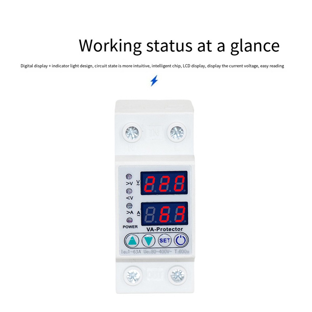 Led Voltage Protector Relay Adjustable Over/Under Voltage Current Protector 63A