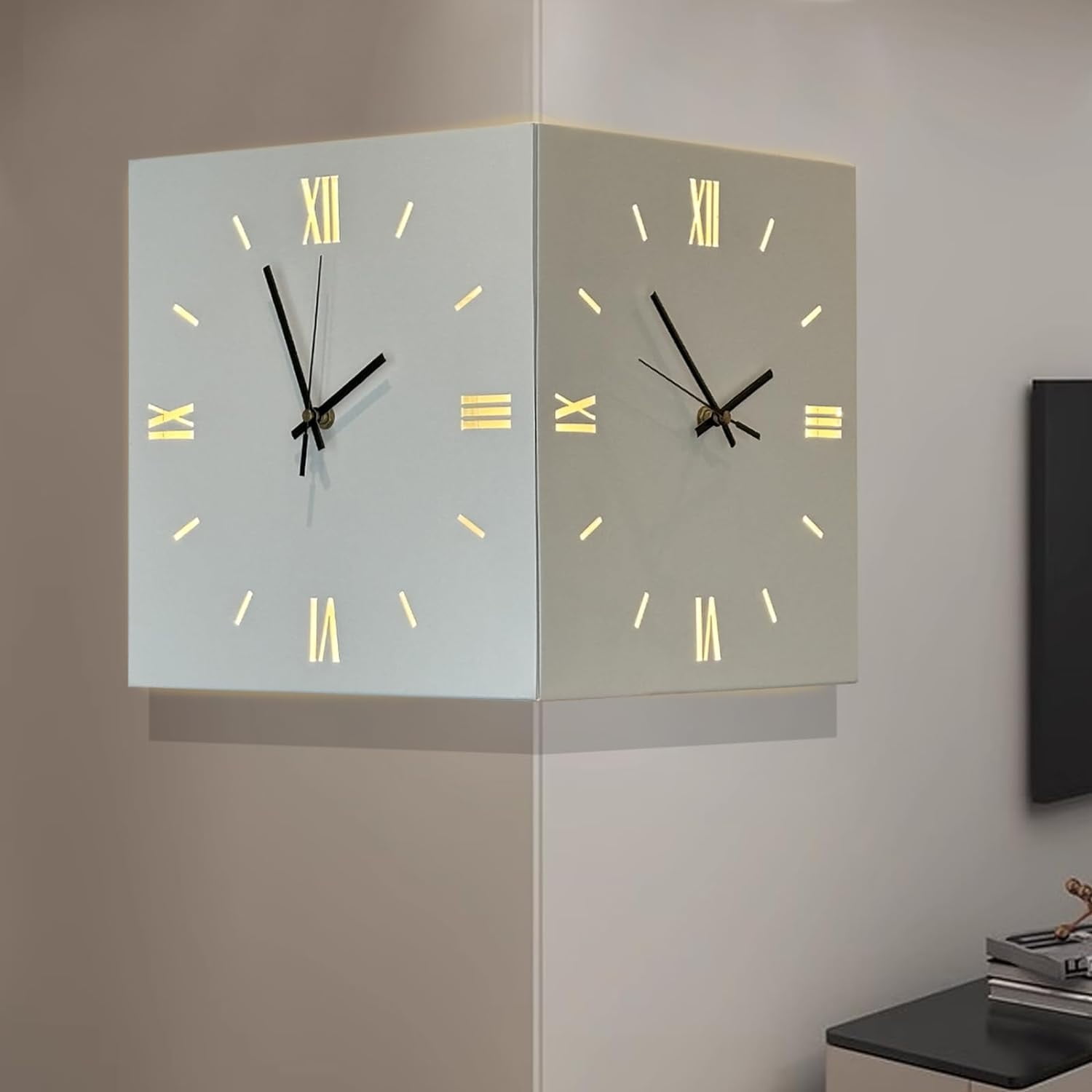 Led Wall Clock 16inch Double Sided Corner Wall Clock with 3 Colors ...