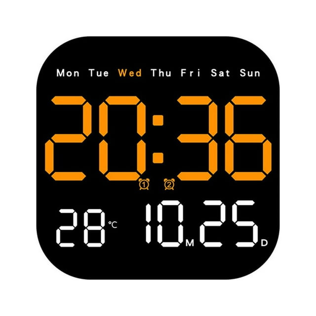 Led Wall Clock With Remote Control Display Temperature Room Desktop