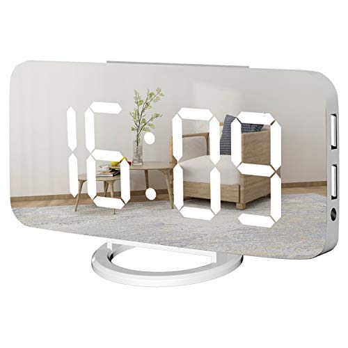 WulaWindy Digital Alarm Clock, Large Mirrored LED Display, with USB Charger, Snooze Function Dim