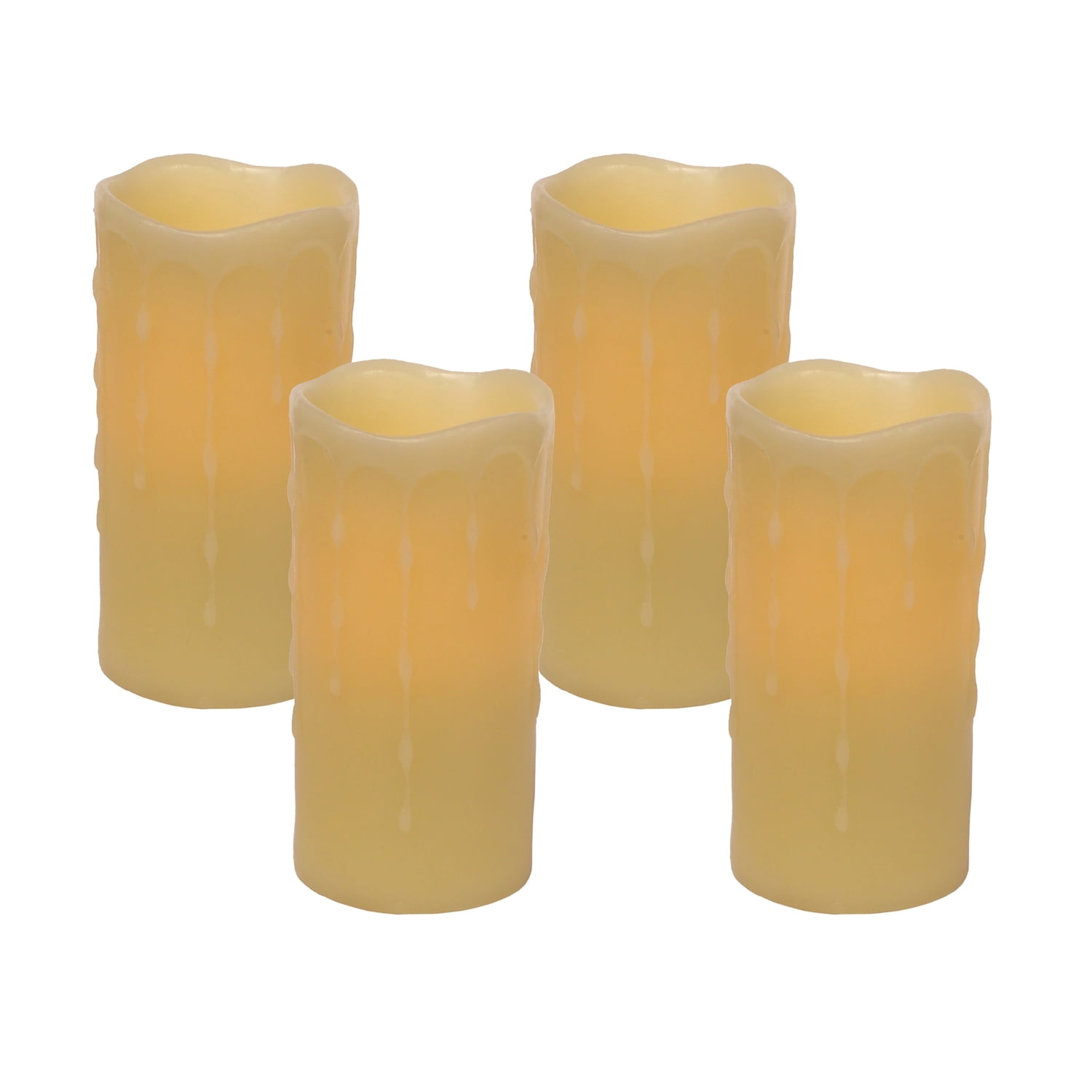 Set of 4 Yellow LED Flameless Wax Pillar Candles