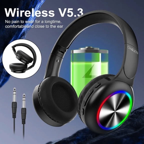 Led Wireless Bluetooth Headphones Over-Ear Stereo Headphones