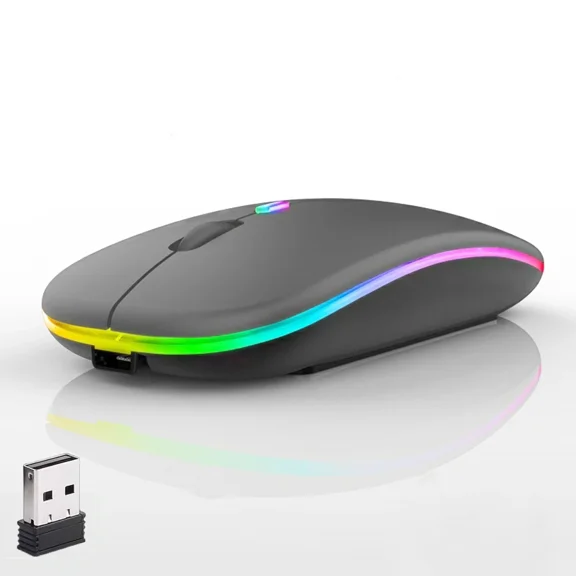 Led Wireless Mouse Slim Silent Dual-Mode 2.4G+Bt Rechargable 7-Color Mouse Po...