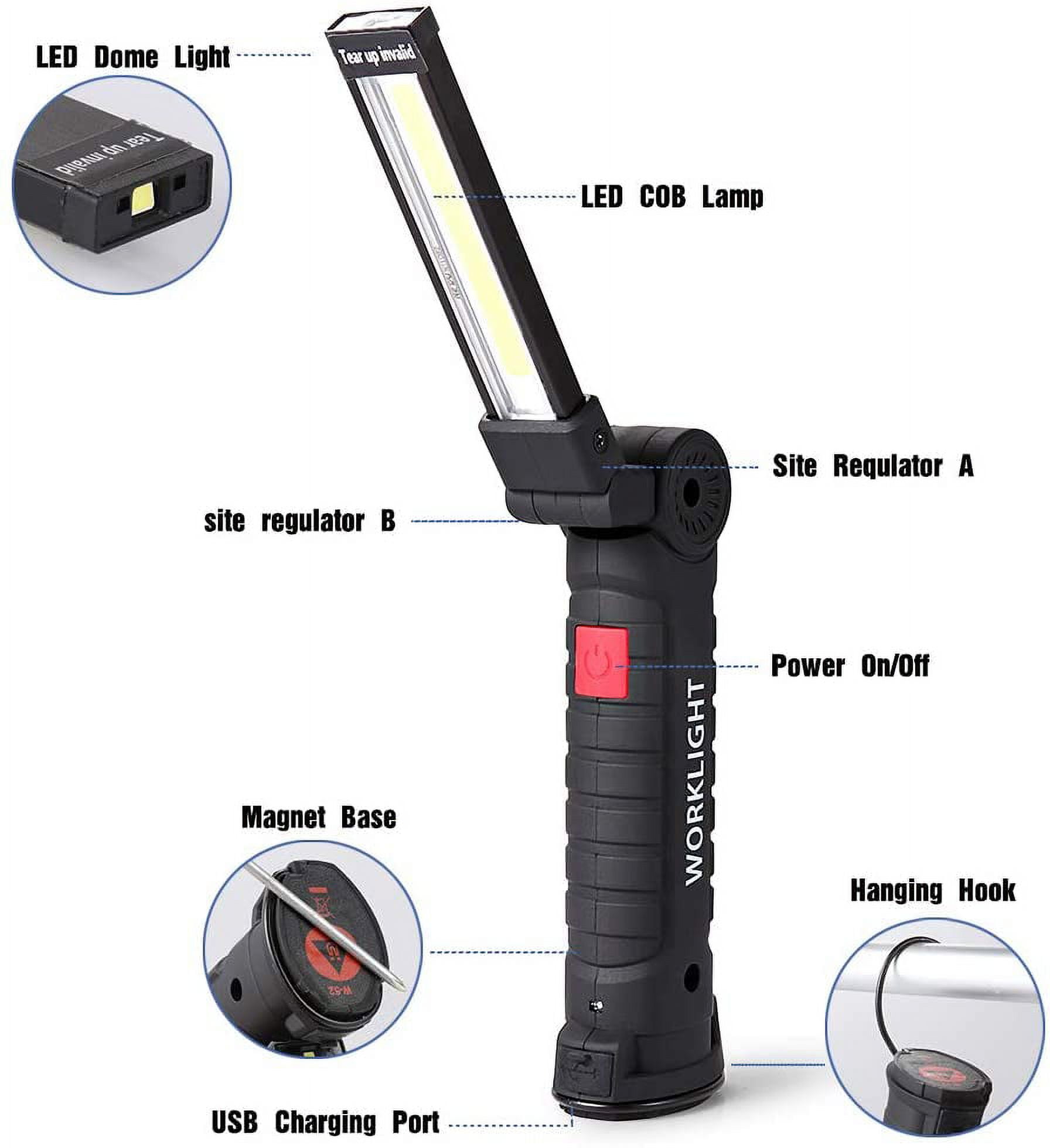 Tresda LED Rechargeable Work Light with Clamp, 2100LM Super Bright COB  Magnetic Work Light with 3 Light Modes, 270° & 180° Rotation, Waterproof