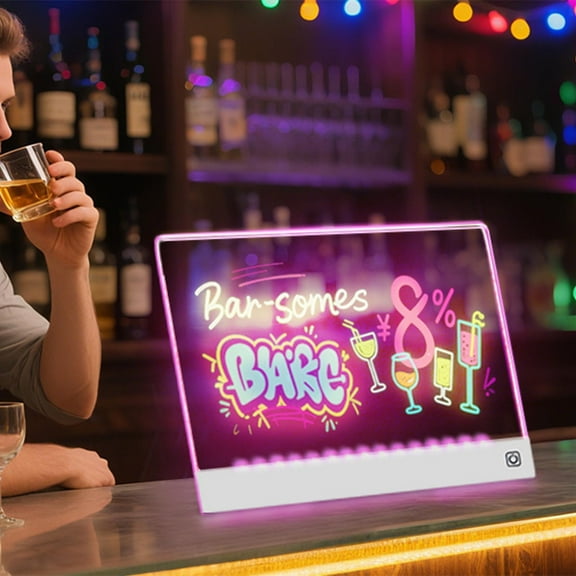 Led Writing Board,Led Drawing Board for Kids,Rechargeable LED Drawing Board,Light Up Doodle Board with 7 Colors, Portable Acrylic Writing Tablet & Dry Erase Board with Stand(White 14*10IN)