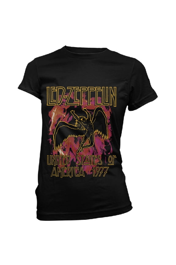 Led Zeppelin Black Flames Skinny T Shirt
