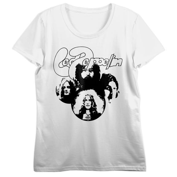 Led Zeppelin Group Members Women's White Crew Neck Short Sleeve Tee-Medium