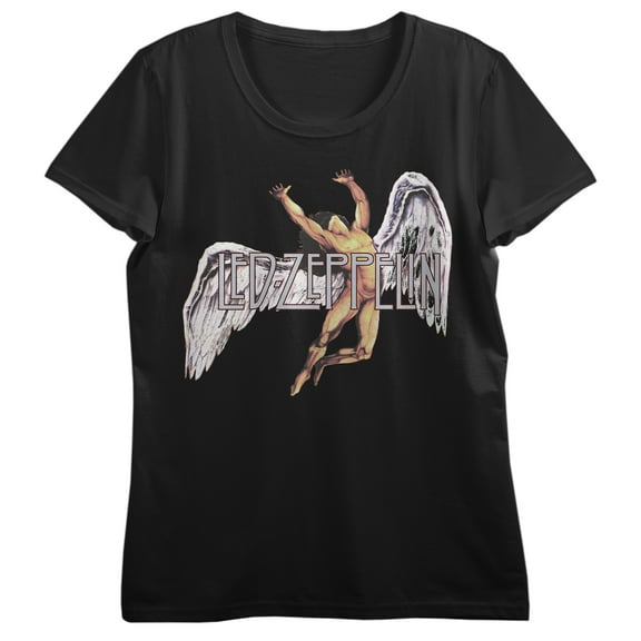 Led Zeppelin Icarus Logo Women's Black Crew Neck Short Sleeve Tee-Large