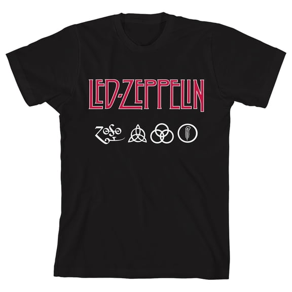 Led Zeppelin Logo Puff Print Youth Black Crew Neck Short Sleeve T-shirt - Large