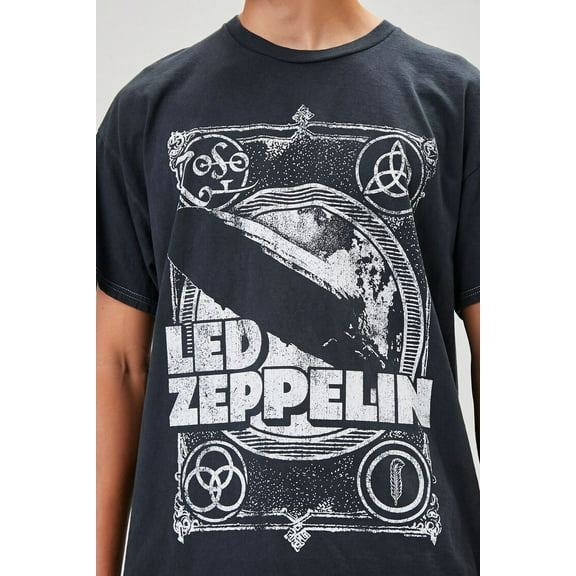 Led-Zeppelin Men's Officially Licensed Graphic Classic Rock Heavy Metal Tee T-Shirt (Small, Black/White Distressed Print)