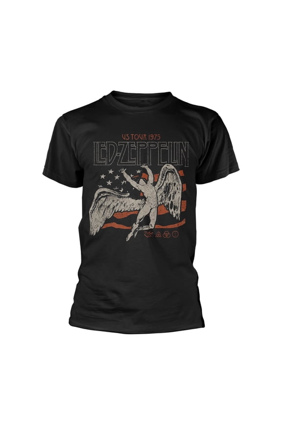Led Zeppelin Men's US 1975 Tour Flag T-Shirt Black Medium | Officially Licensed Merchandise