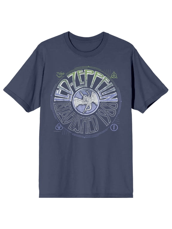 Led Zeppelin Record Logo Adult Navy Crew Neck Short Sleeve T-shirt - Medium