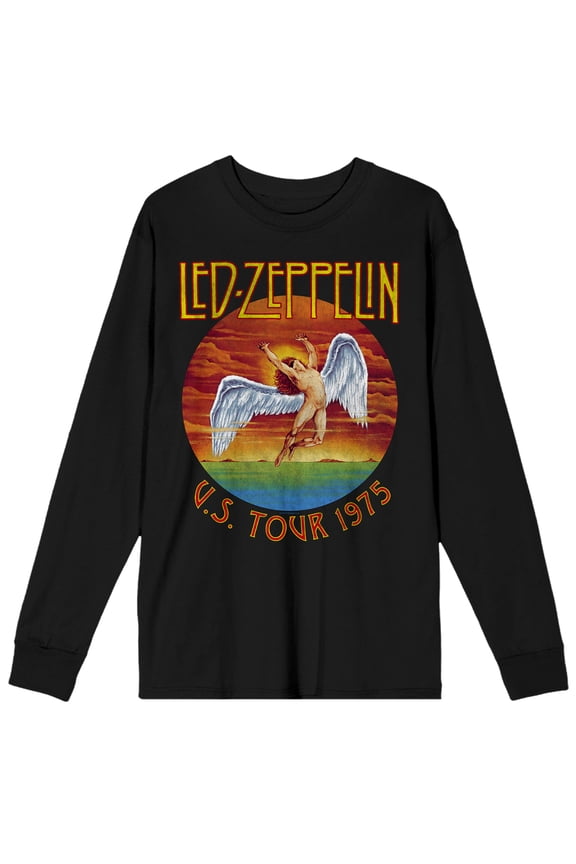 Led Zeppelin Swan Song U.S. Tour 1975 Adult Black Long Sleeve Tee-Large