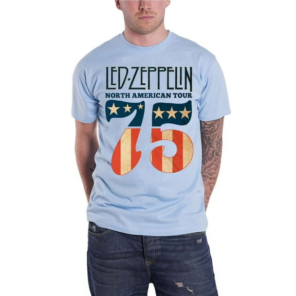 Led Zeppelin T Shirt 1975 North American Tour Band Logo new Official Mens Blue