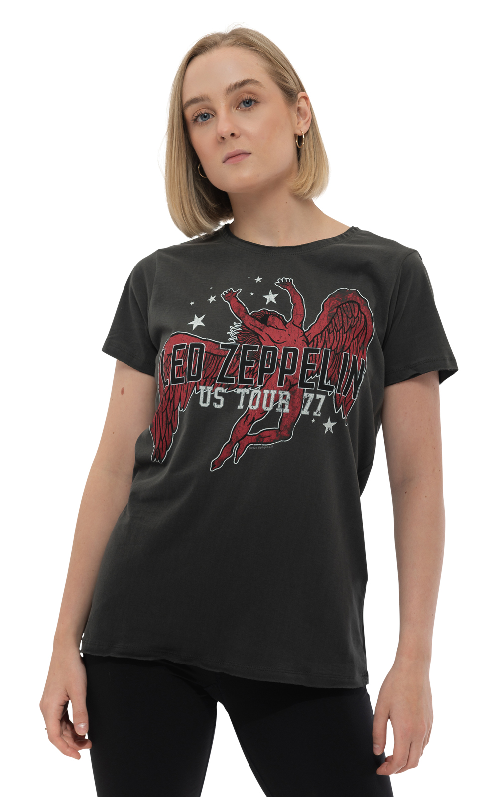 Amplified Maglietta Donna Led Zeppelin US Tour 77 Icarus - Cotone 100%, Stampa Vintage, Girocollo, Taglie S-XXL