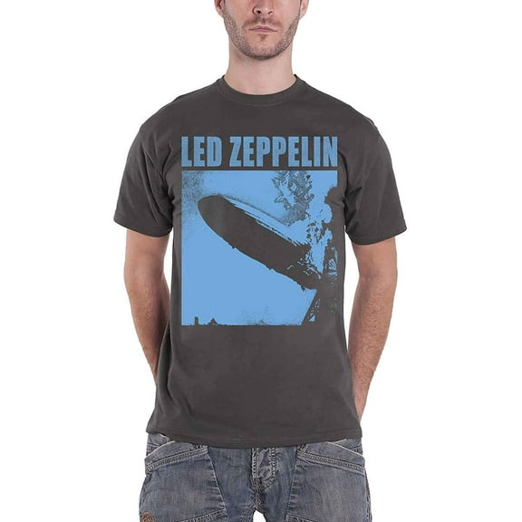 Led Zeppelin T Shirt Zepp 1 Album Blue Cover Band Logo Official Mens Charcoal