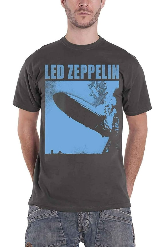 T Shirt Zepp 1 Album Blue Cover Band Logo Official Mens Charcoal