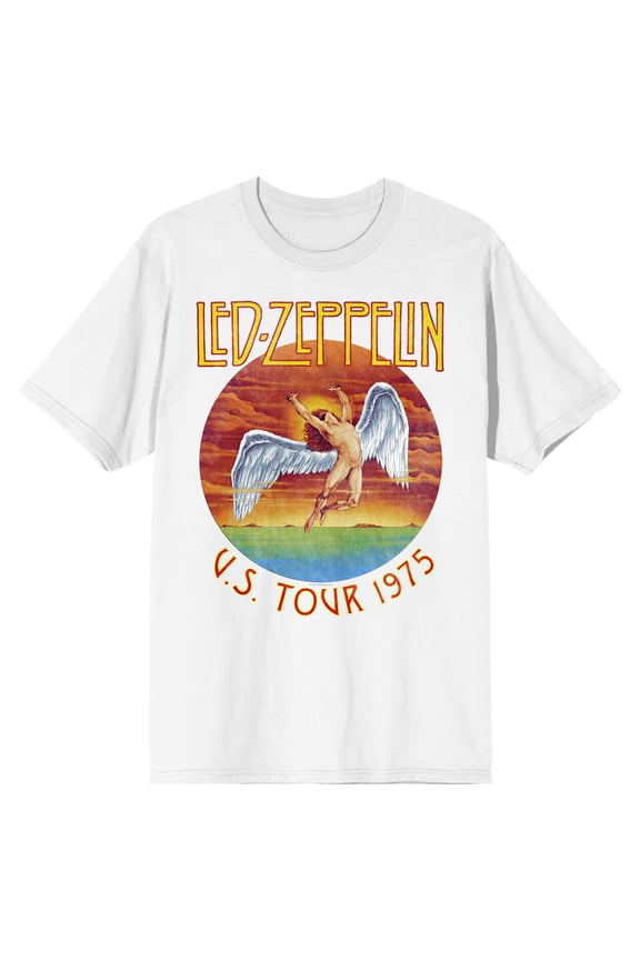 Led Zeppelin U.S. Tour 1975 Men's White Short Sleeve Tee - 3XL