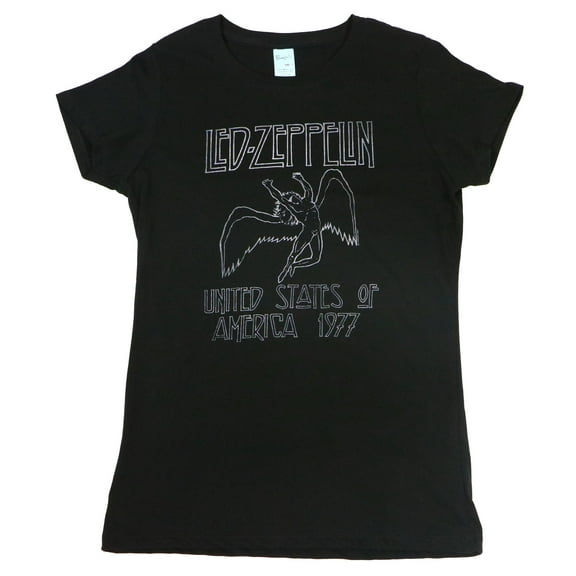 Led Zeppelin USA 77 Junior's Fit T-Shirt Black Large