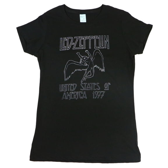 Led Zeppelin USA 77 Junior's Fit T-Shirt Black Small