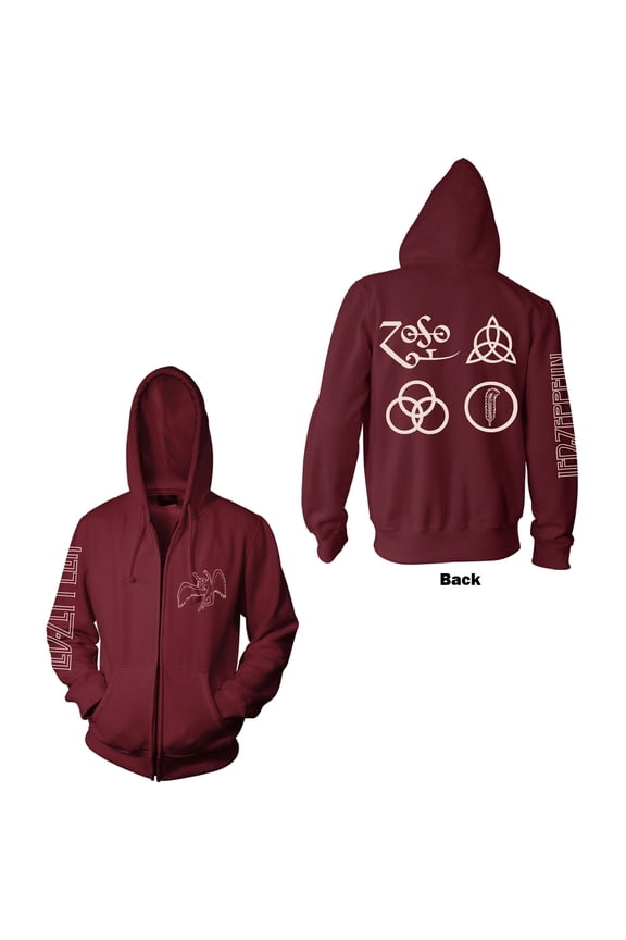 Led Zeppelin Unisex Zipped Hoodie Sweatshirt Symbols (Back Print) (XX-Large)