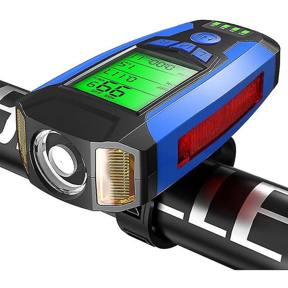 Led-fahrrad-frontlicht, Fahrrad-tachometer Mit 130-db-hupe, Wiederaufladbar Ber Usb, Starkes Licht Und Wasserdicht, Blau