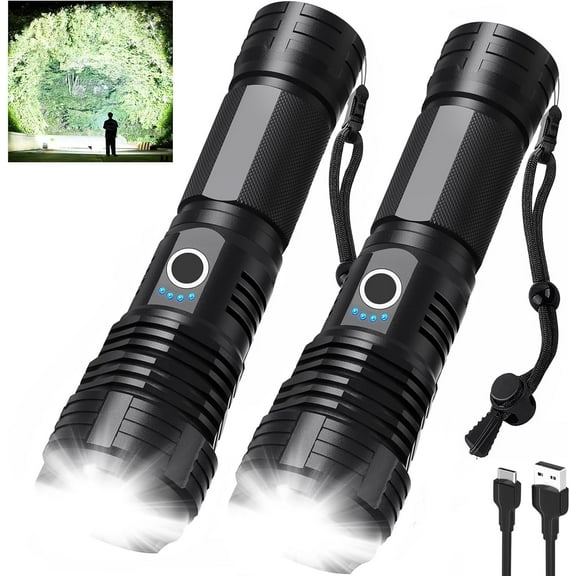 Led s 90,000 Lumen High Lumens Rechargeable 2 Pack, Brightest Flash Light with 5 Modes & 18H Runtime, IPX7 Waterproof, Powerful Handheld s for Home Camping Hiking