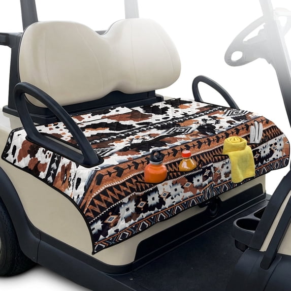 LedBack 30 x 51 In Golf Cart Seat Towel Blanket Covers Aztec Cow Print Golf Club Cart Seat Covers Suitable for All Seasons Foldable, Brown and White