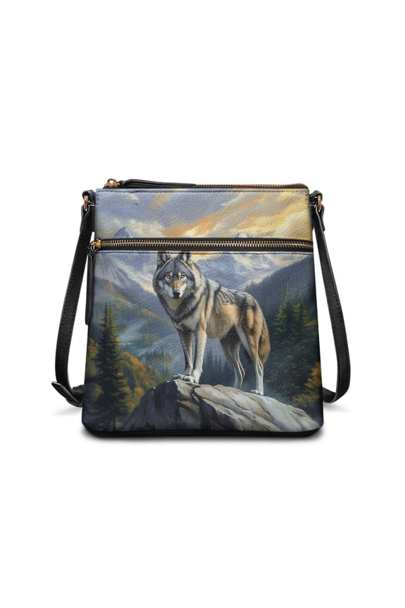 3D Wolf Print Crossbody Purse for Women, Leather Hobo Bag Shoulder Handbag Zipper Satchel Purse with Adjustable Strap Sling Messenger Bag, Blue