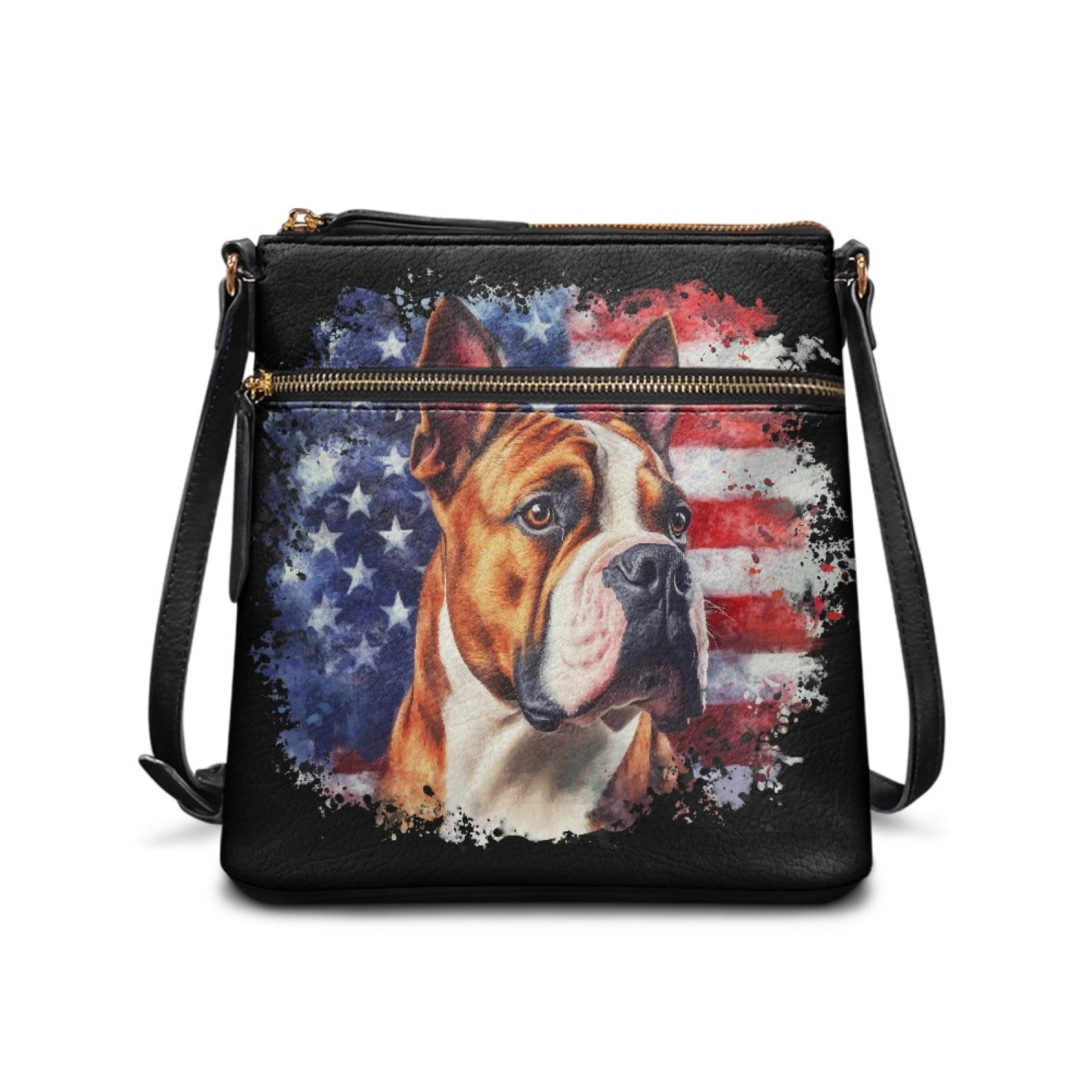 LedBack American Flag Boxer Leather Crossbody Purse for Women Lady, Multi Pocket Hobo Purse Satchel Handbag with Adjustable Strap, Sling Shoulder Handbag Messenger Bag, Gift for Women, Black