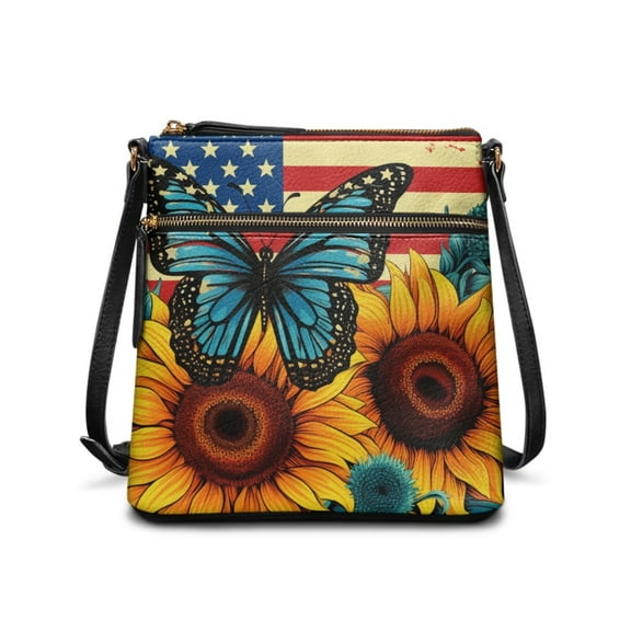 LedBack American Flag Butterfly Women Crossbody Hobo Bag Satchel Purse Handbag with Adjustable Shoulder Strap, Portable Leather Shoulder Handbag Messenger Bag for Work Shopping, Orange