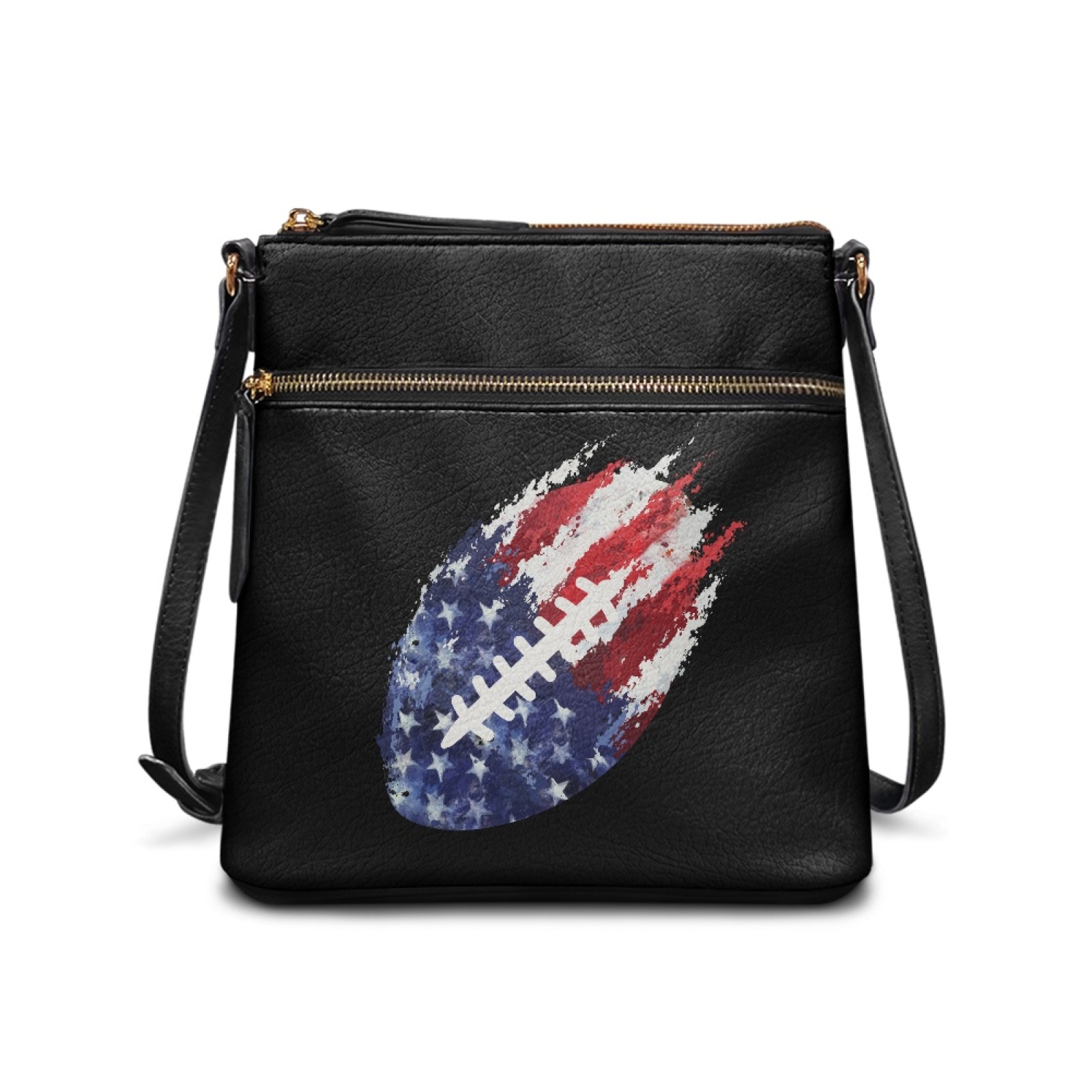 LedBack American Flag Football Print Leather Women Satchel Purse Crossbody Sling Hobo Bag with Multi Pockets, Zipper Shoulder Handbag Messenger Bag with Adjustable Shoulder Strap, Black