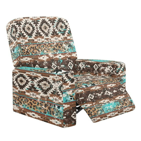 LedBack Aztec Leopard Print Recliner Slipcovers Stretch Recliner Cover 4-Pieces Non Slip Lazy Boy Chair Cover for Pet Washable Reclining Chair Covers Easy to Install, Brown
