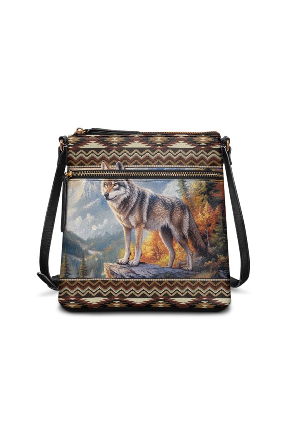 Aztec Wolf Print Leather Hobo Bag for Women Lady, Large Satchel Purse Zipper Soft Shoulder Purse Sling Messenger Bag with Multi Pockets Adjustable Strap, Brown