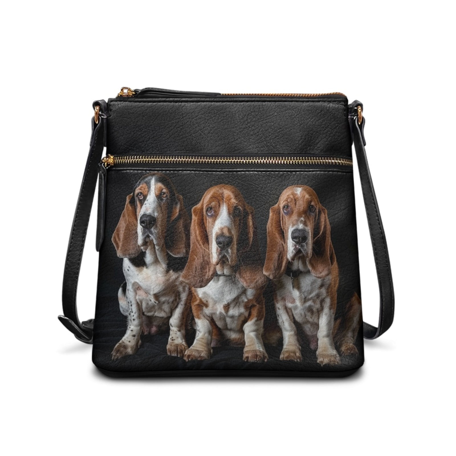 LedBack Basset Hound Print Crossbody Bags for Women Leather Hobo Purses Shoulder Handbags with Adjustable Shoulder Strap for Shopping Work Party, Black