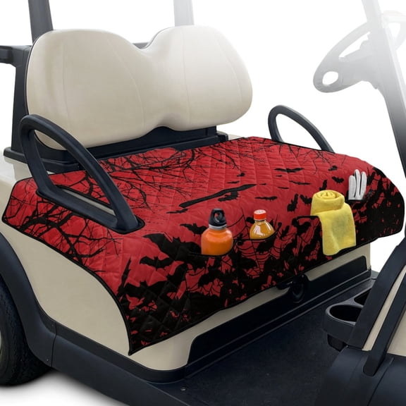 LedBack Bat Print Golf Cart Seat Covers 30 x 51 Inches Foldable Non-Slip Golf Cart Blanket Seat Covers with Pockets for EZGO, Club Car and More 2-Seat Carts, Red and Black