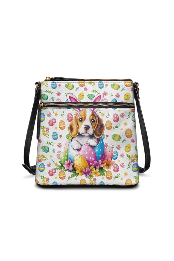 Beagle Rabbit Ear Leather Satchel Purse Crossbody Hobo Bag for Women Lady, Easter Eggs Anti Theft Shoulder Purse Multi Pockets Sling Messenger Purse Gift for Women, White