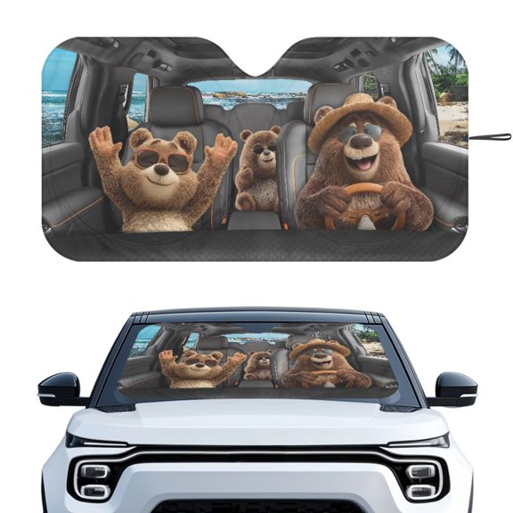 LedBack Bear Print Car Windshield Sun Shade Covers Visors Auto Front Window Lightweight Fold-Up Car Sun Reflector Windshield with Storage Bag